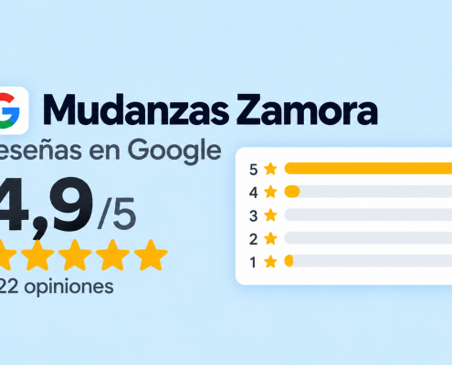 Opiniones de Mudanzas Zamora en Google con 322 reseñas y valoración media de 4,9 sobre 5
