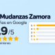 Opiniones de Mudanzas Zamora en Google con 322 reseñas y valoración media de 4,9 sobre 5